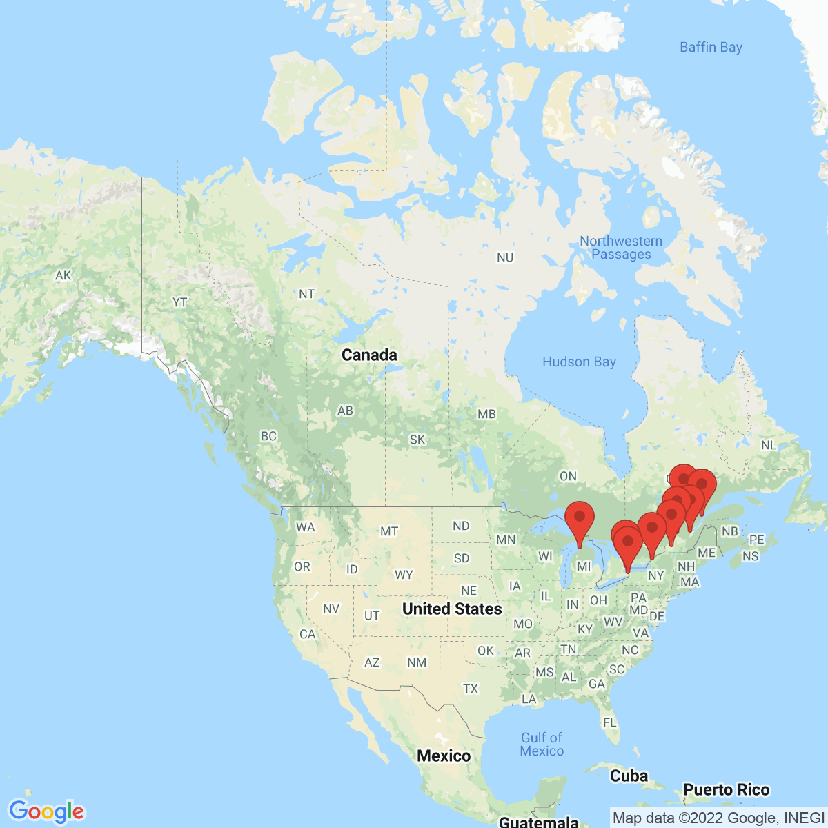 Carte du voyage LES GRANDS ESPACES DE L'EST CANADIEN